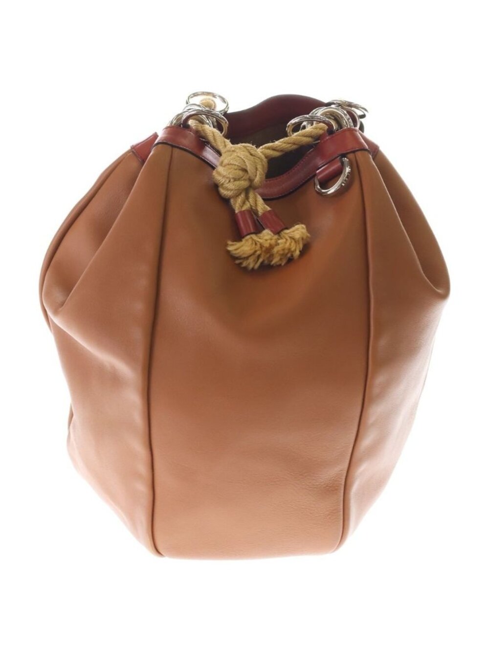 Loewe Bucket Straw Tote Brown Orange Leather Silver